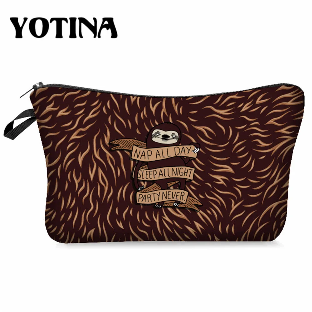 Yotina органайзер для макияжа женская косметичка с разноцветным узором Ленивец 3D печать косметические сумки для путешествий макияж сумка