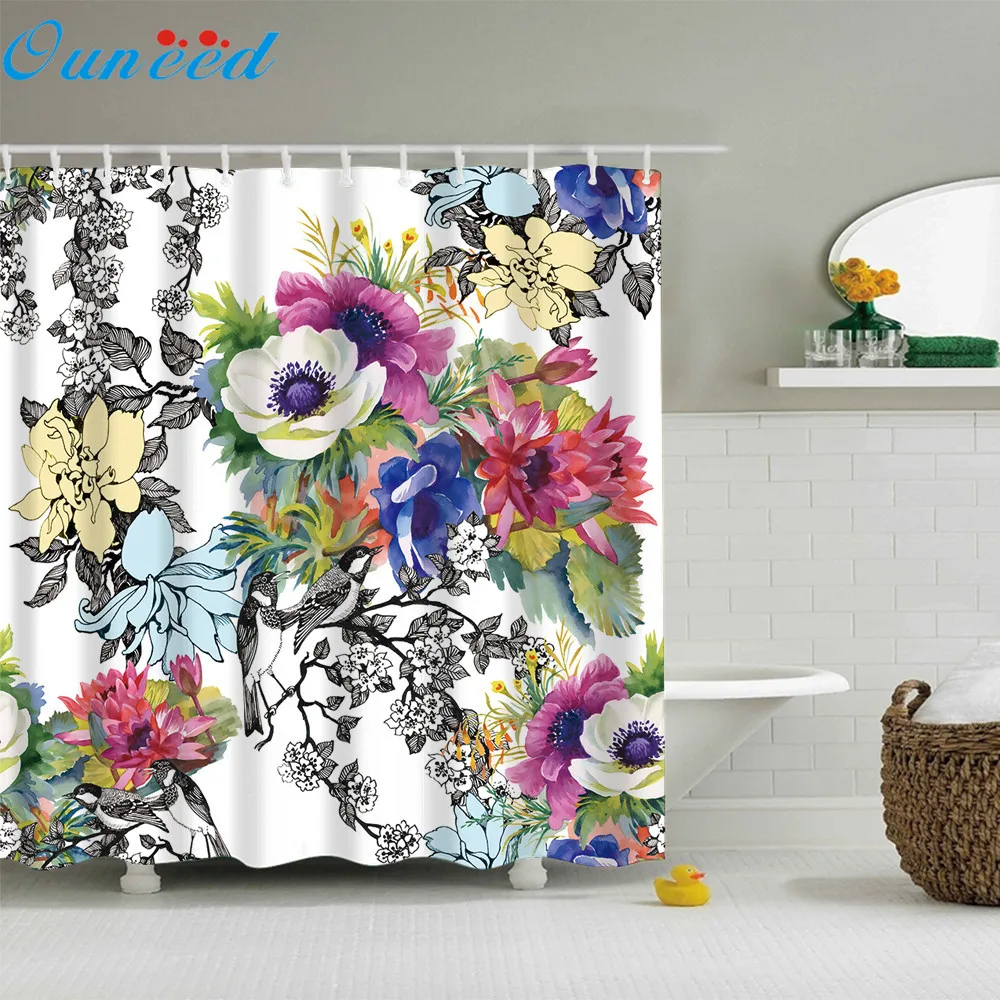 

Ouneed Shower Curtain Beautiful flowers Pattern Waterproof Shower Curtain 12 Hooks printing Bathroom Shower Curtain High quality