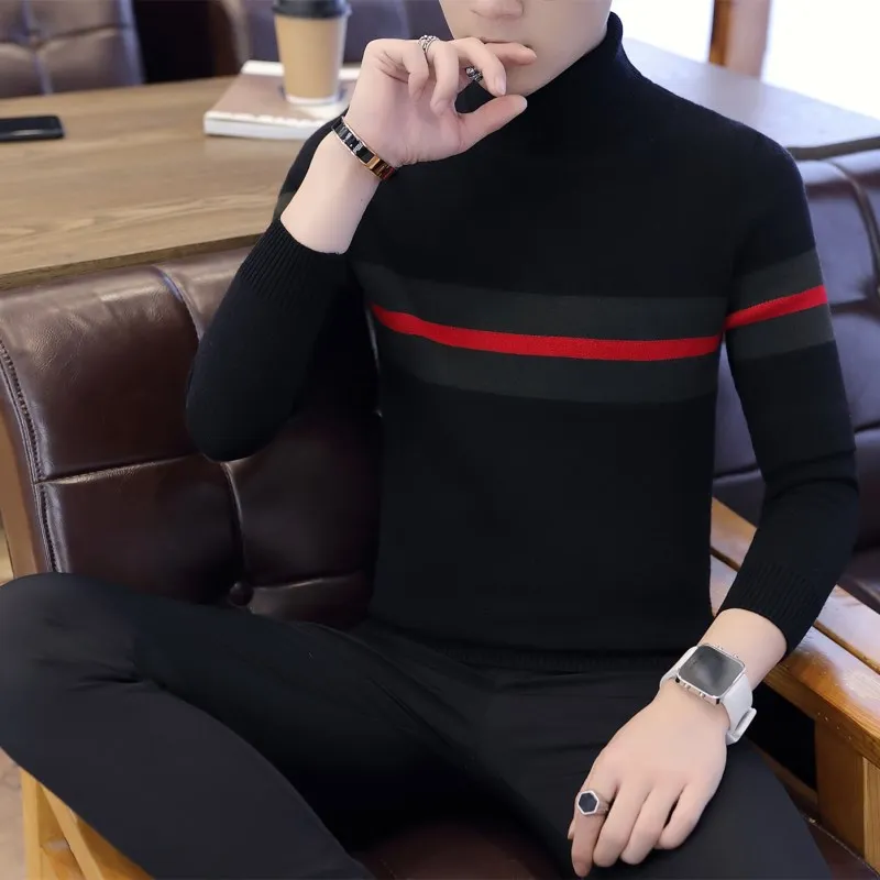 LEFT ROM 2019 New Autumn Winter Men'S Sweater Men'S Turtleneck Solid Color Casual Sweater Men's Sli