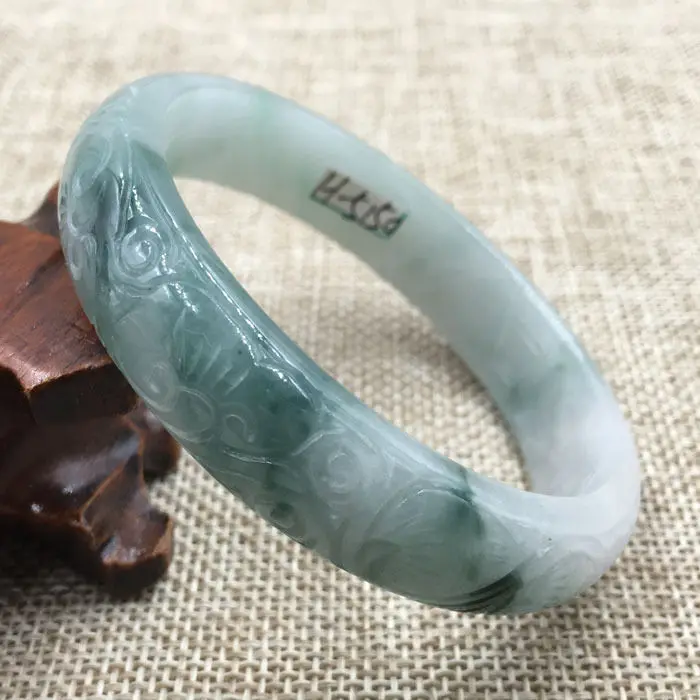 

FREE SHIPPING>>>@@ A-5150 Vintage Chinese Hand-carved Green Jadeite Jade Gems Bracelet Bangle 59mm NEW