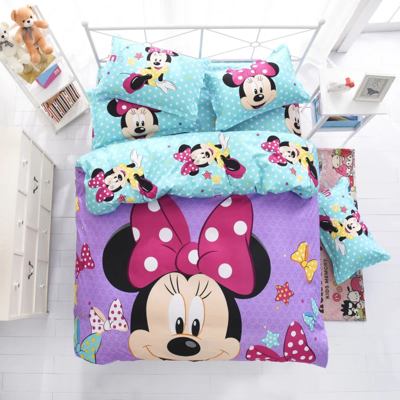 Lila mickey kinder bettwäsche set königin voll einzigen größe bettbezug blatt kissen fall bettwäsche set Preise