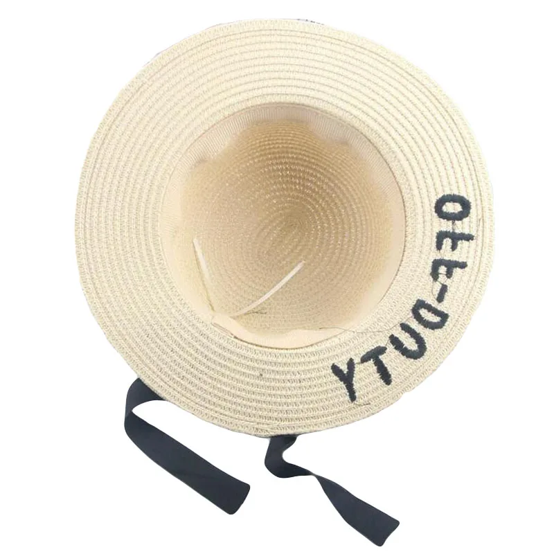 الفتيات إلكتروني التطريز واسعة بريم مرن قبعات من القش مع Bowknot الشريط الأطفال قبعة الشمس قابل للتعديل الاطفال الطفل الصيف شاطئ كاب
