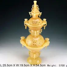 54,5 см Изысканный Китайский Натуральный топаз ручной резные драконы курильница