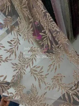 

5yards/bag Champagne gold leaf pattern glitter pink fabric European style lace used for wedding dresses QJ22#
