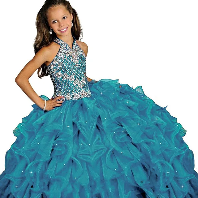 Buy Halter Fancy Little Girls Pageant Dress Long Ball