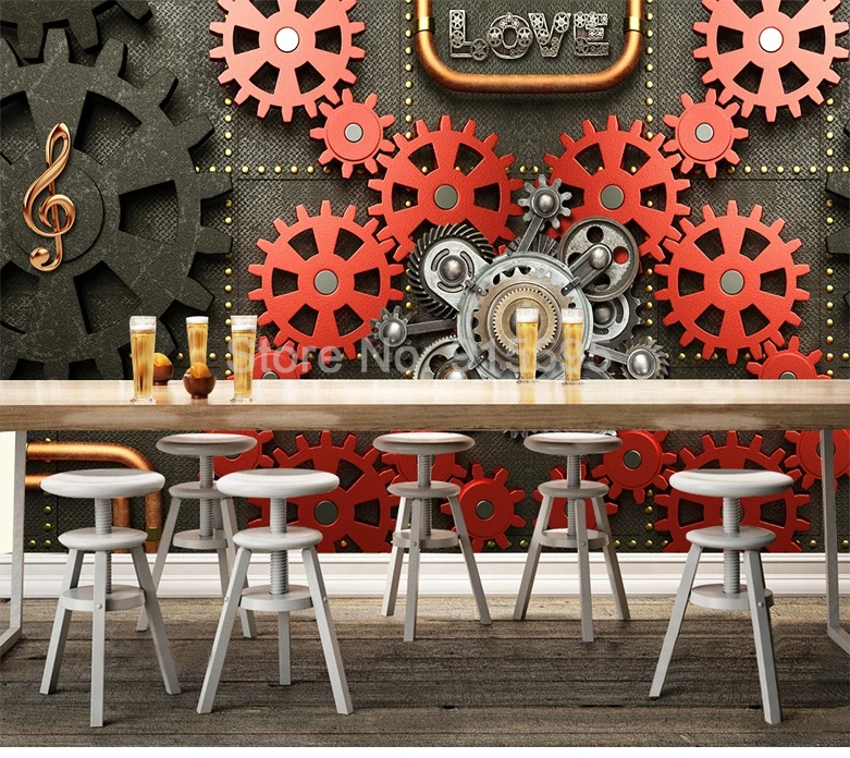 Пользовательские 3D обои фрески шестерни техники Ретро Ностальгический плакат росписи КТВ Бар Кафе Ресторан фон декоративные обои