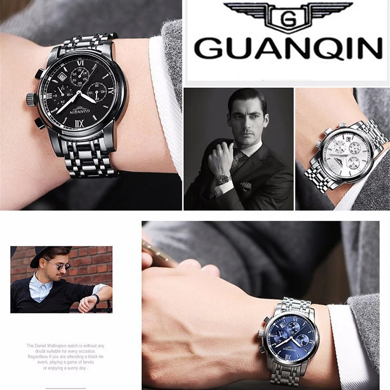 GUANQIN Relogio Masculino мужские часы бизнес роскошные брендовые кварцевые 19018 полностью из