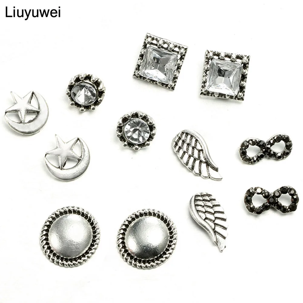 Liuyuwei Punk 6 Pairs Pack Set Brincos Mixed Stud Earrings For Women Angel Wings Ear Studs Fashion Jewelry Wholesale YW4844 | Украшения и