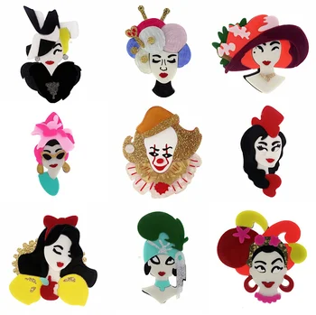 

SexeMara New Exaggerate Acrylic Girl Brooch For Women Girls Clown Princess Pins Lapel Badges Bag Decorations Party Jewelry