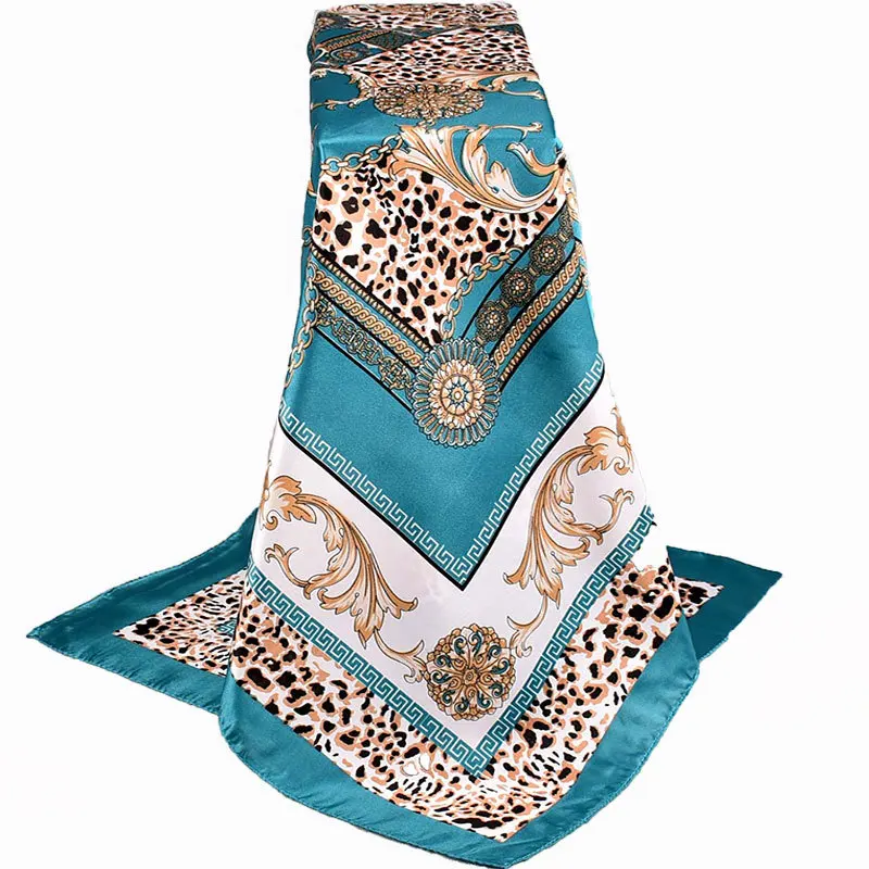 Модный шарф для волос для женщин цветочный принт сатиновая шаль шелковые шарфы женский шейный платок 90 см х 90 см квадратные шали шарфы для
