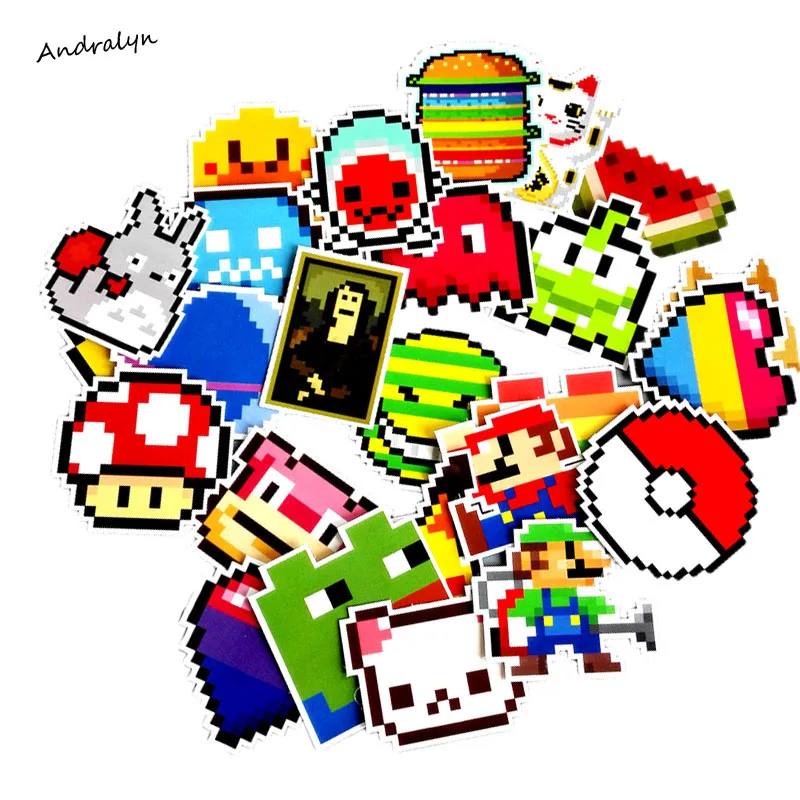 

25Pcs/lot Cartoon Mario Pixel Style Sticker For Car Laptop Luggage Skateboard Backpack Tables Case Decal Kids Toy Sticker