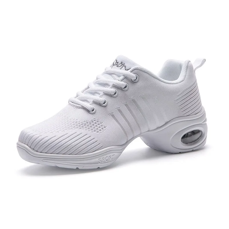 Женская дышащая обувь в стиле хип-хоп с мягкой подошвой; спортивные кроссовки для танцев; Современная танцевальная обувь для девочек; обувь для тренировок; цвет белый, черный - Цвет: white dance shoes