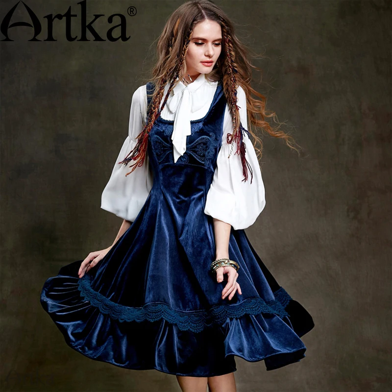 

ARTKA Vintage Dress For Women 2018 Ruffle Elegant Dress Female Sleeveless tumn Dress Women Retro Lace Dress Vestidos LA15350Q