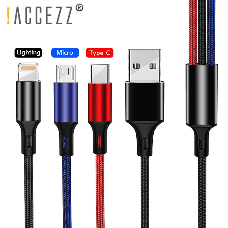 ! ACCEZZ 3.5A USB зарядный кабель освещение для iPhone X 8 XS MAX XR Plus Micro Type C Xiaomi 6 Huawei 3 в 1