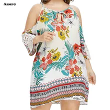 Vestidos verano женское летнее платье большого размера женские с открытыми плечами кружевные рукава принт передний воротник бант платья пляжный Сарафан