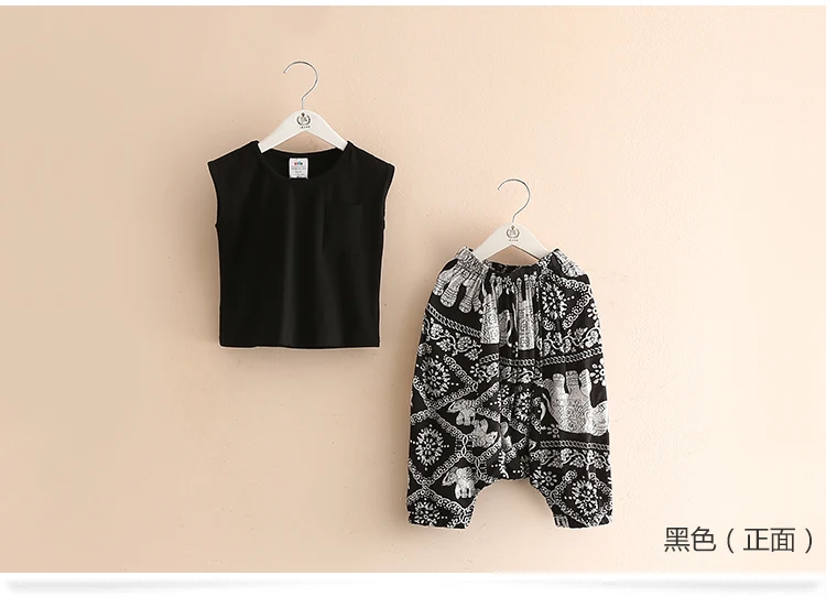 2018 Summer 2-10 Years Old Kids Little Yong Girl Cartoon Print T Shirt+Loose Short Harem Pants 2 Piece Sports Outfits Suit Sets (13)