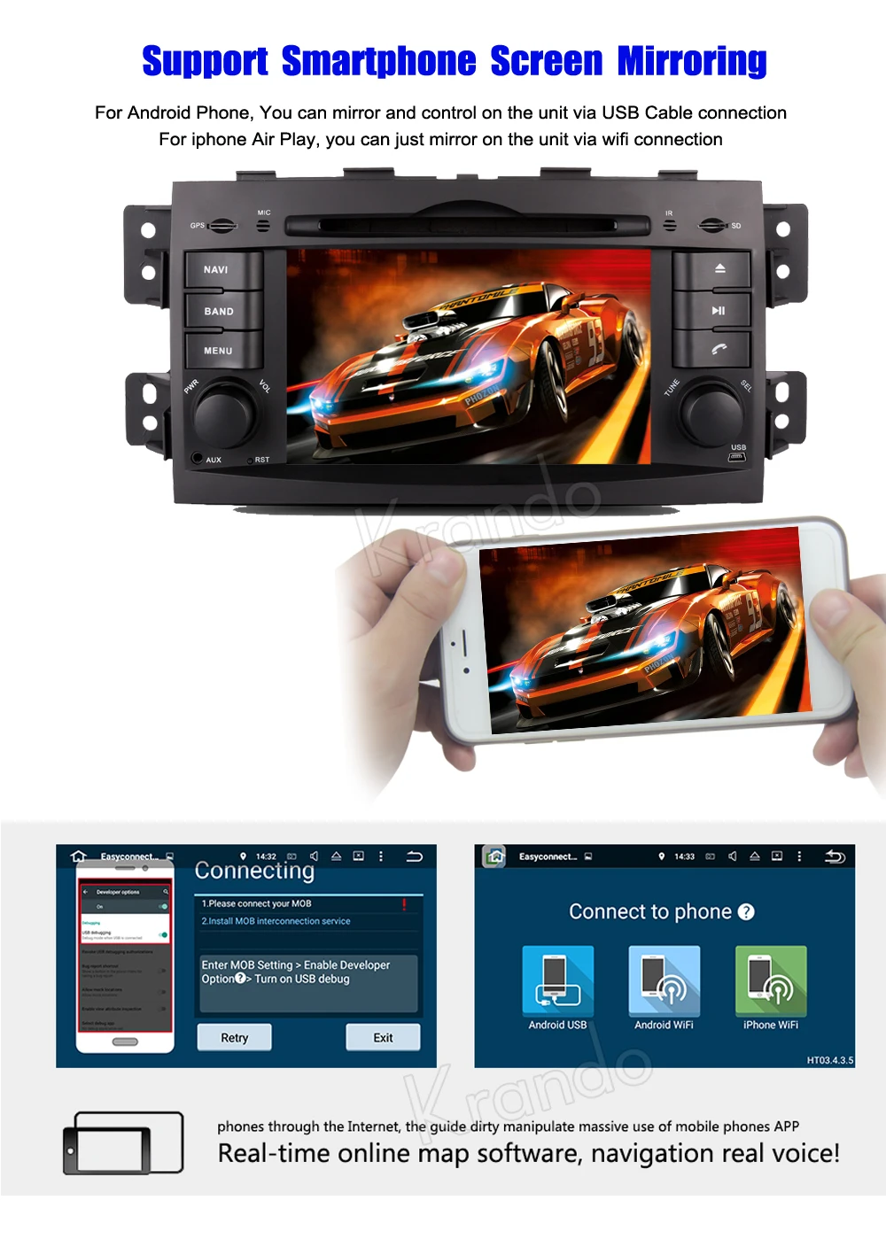 Best Krando 7" Android 9.0 car navigation multimedia system for Kia Mohave Borrego 2008+ audio radio gps dvd player WIFI 3G DAB+ 4