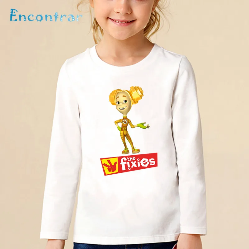 Детская футболка с принтом «Русский мультипликационный Фиксики», забавные повседневные топы для детей, комфортный для мальчиков и девочек, Детская футболка с длинными рукавами, LKP5148