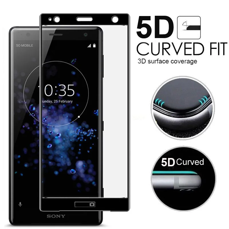 5D Full Curved Tempered Glass for Sony XA2 XA Plus XA1 Ultra XZ2 Compact 3D Screen Protector Xperia XZ XZP X XZ1 XZ3 | Мобильные
