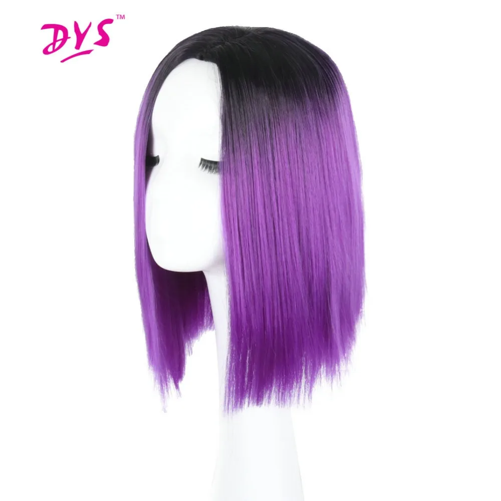 Deyngs Ombre короткий синтетический боб парики для черных женщин средняя часть Pixie Cut темный корень Фиолетовый Натуральный прямой косплей волос парики