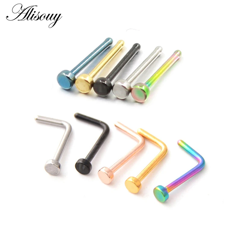 

Alisouy 1PC women's nose studs nose rings 316L stainless steel With round piercing nose Septum Ring Sexy body piercing jewelry