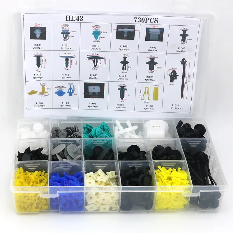 

730PCS Car Door Panels Bumper Cover Fender Automotive Plastic Fasteners Boxed Kit Auto Fastener Clips Set Auto Fasteners
