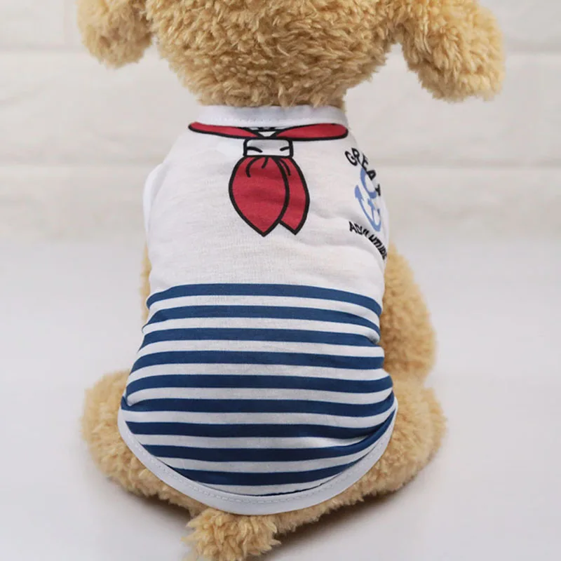 

SYDZSW Leisure Puppy Clothes Small Dog Vest Stripe T-Shirt for Summer Navy Anchor Pet Cat Dog Costume Terrier Apparel XS-XL