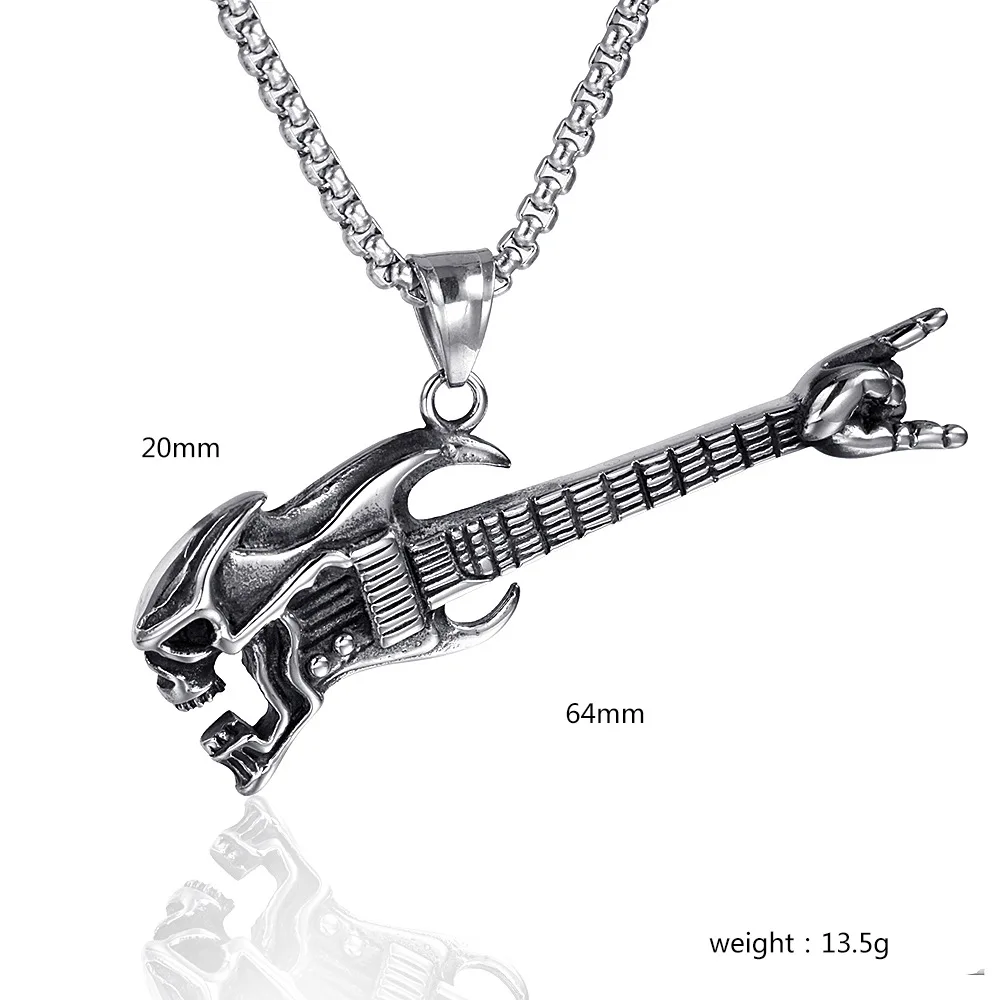 Нержавеющая сталь Дьявол череп музыка гитара мужские ожерелья цепи подвески панк рок хип хоп для мальчиков модные ювелирные изделия подарок