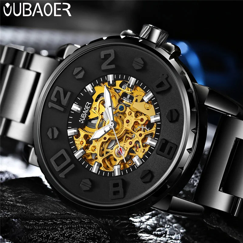 

OUBAOER Automatic Mechanical Men Watch Top Brand Luxury Stainless Steel Mens Watches Military Business Sport Male Clock Hot 2004