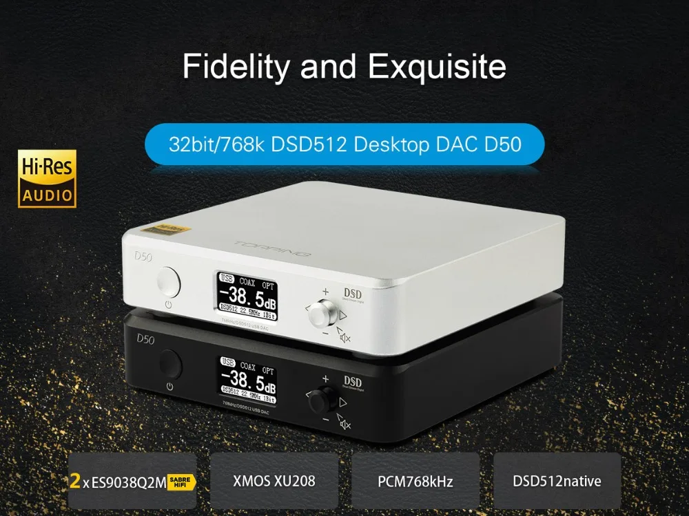 Топпинг D50 ES9038Q2M* 2 чип DSD512 USB DAC XMOS XU208 32 бит/768 кГц декодер