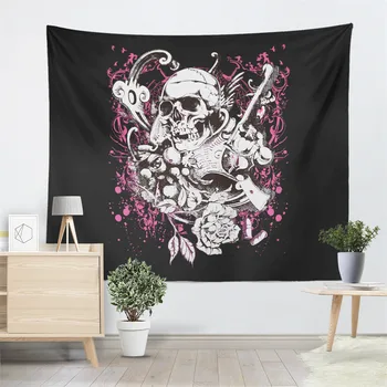 

Tribal Sugar Skull Tapestry Hippie Flowers Pistol Print Wall Hanging Carpet Camping Blanket Living Room Soft Yoga mat D30