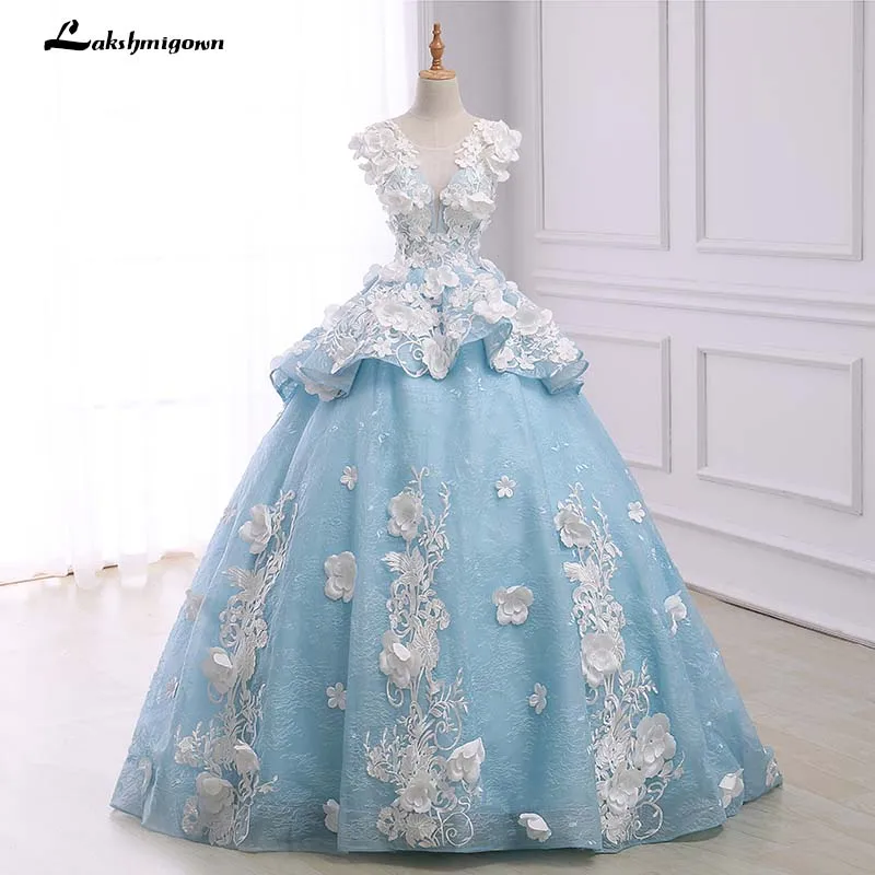 Синие Свадебные платья с свадебное платье оборками Vestido De Casamento бальное рукавом