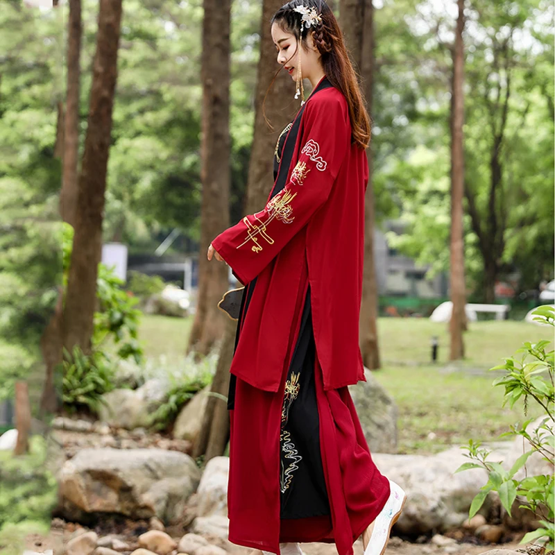 Красный костюм Hanfu из 3 предметов для женщин летняя одежда косплея древний