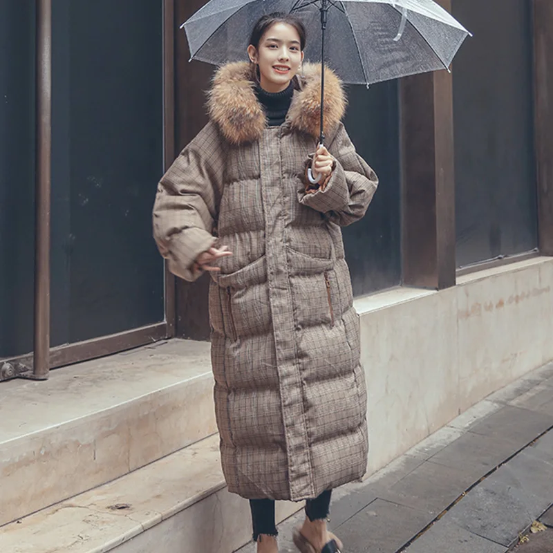 

2019 Winter new women coat hooded large-size warm jacket coat long section thickening Stitching color cotton Outerwear women