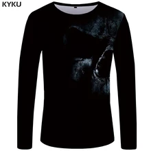 KYKU череп футболка мужская с длинным рукавом черная футболка дьявол рок хип хоп графика крутая уличная мужская одежда мода большой размер