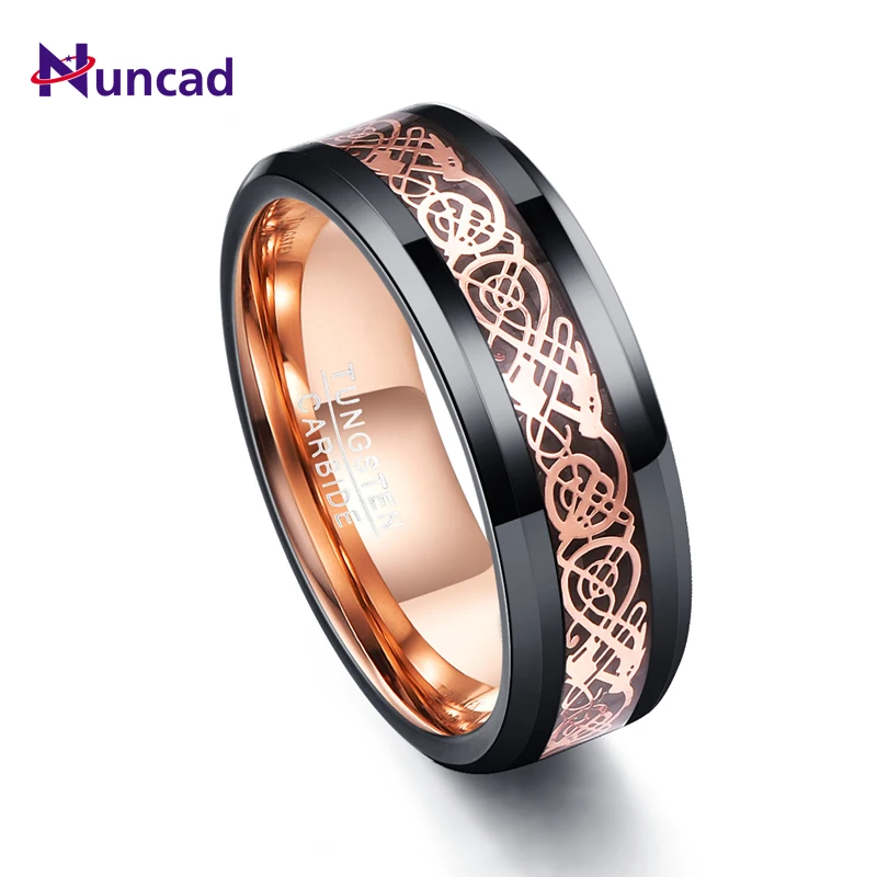 

2018 Foreign Trade Carbon Fiber Party Ring Rose Gold Dragon Men Rings 100% Tungsten Carbide Anillos para hombres Black