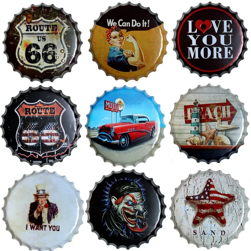 

Route 66 Round Bottle Cap Tin Sign Decor Vintage Plaque Metal Tin Signs Wall Pub Bar Restaurant Home Art Decor 40CM T-74