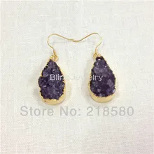 H-ce27 Исцеление Кристалл аметисты Teardrop Висячие серьги золото Цвет