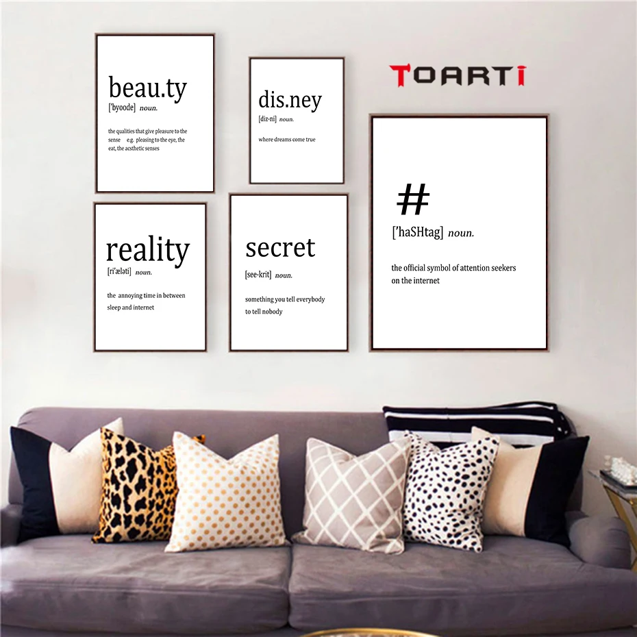 Vocabulary&Meaning Wall Art Minimalist Black&White Canvas Painting Nordic Vintage Posters&Prints Living Room Decoration Pictures (5)