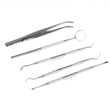 

5 Pcs/Set Dentist Tool Stainless Steel Teeth Clean Tweezer Scraper Scaler Mirror Dental Probe Dental Hygiene Oral Care H