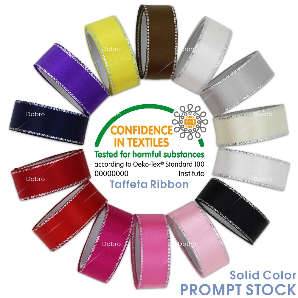 

14 COLORS Silver Metallic Edge Satin Ribbon 3 6 9 16 22 38mm For Home Decoration Wedding Hair Craft DIY Event Gift Wrapping