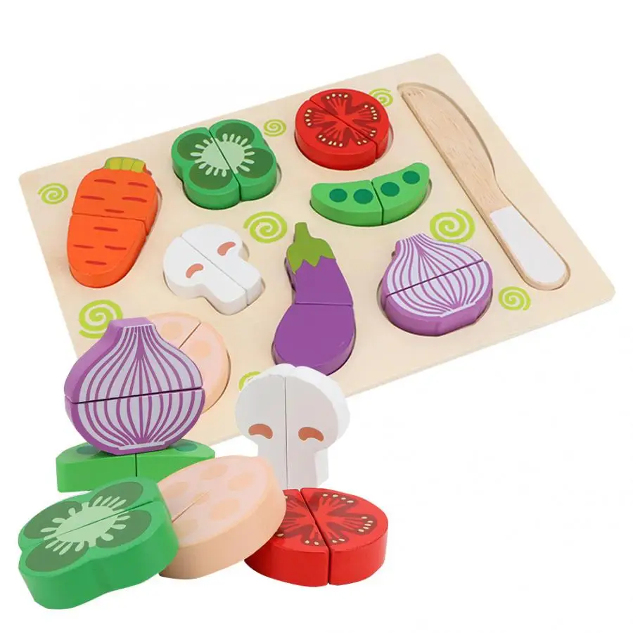 Wooden Fruit Vegetable Cutting Toy Pretend Cooking Jigsaw Toy for Children Pretend Play Toy Gift