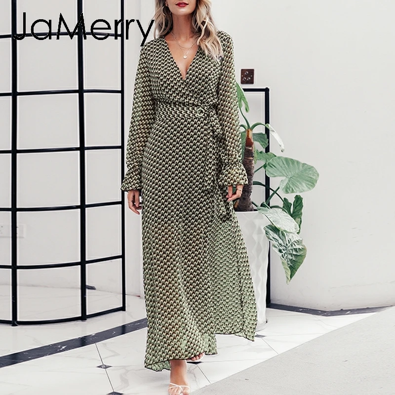 JaMerry богемное длинное женское Платье макси с принтом Boho большие размеры