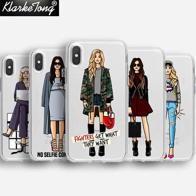 

KlarkeTong Fashion Work Hard Girl Boss Phone Case For iPhone 11 XS MAX XR 8 7 6s Plus 5s Transparent Soft Silicone Woman Cover