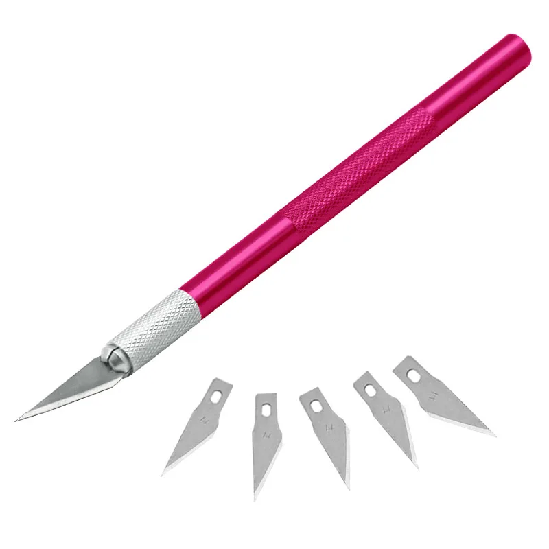 6 шт прецизионных ножей для хобби, лезвия из нержавеющей стали для рукоделия, ремонта печатных плат, кожаных пленок, ручка для инструментов, многоцелевой, сделай сам - Цвет: 6pcs red