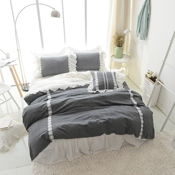 

Home textiles summer washed cotton princess ruffles 4/6pcs bedding sets bed linen include duvet cover bed skirt pillowcase