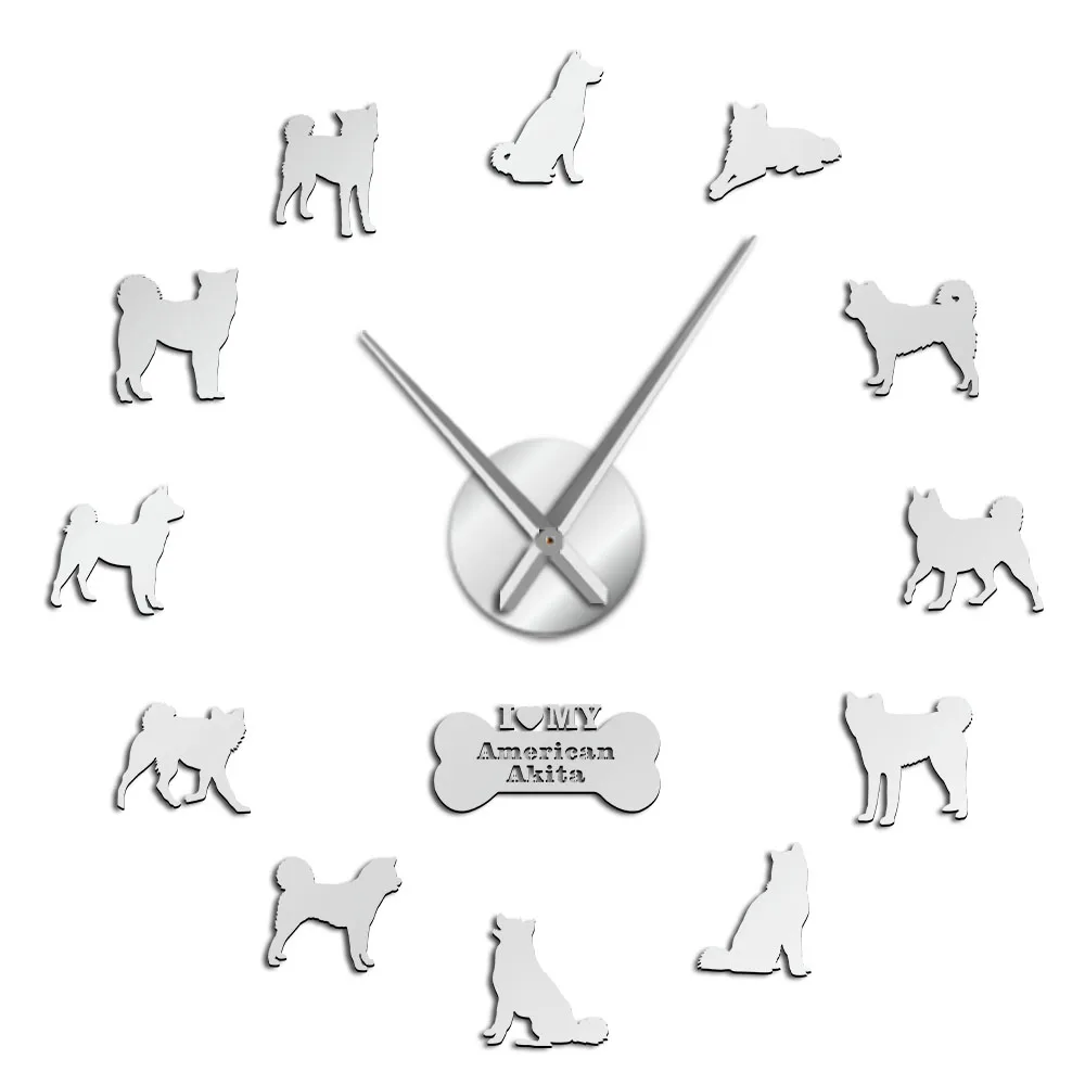 American Akita Dog Breed Wall Clock American Hakita Puppies Wall Stickers Frameless DIY Large Watch Room Decor Dog Lover Gift 