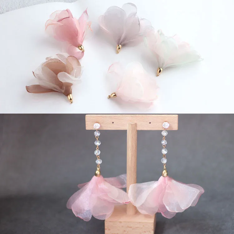 

New Arrival 30PCs Floral Ribbon Fabric Flowers Tassel Charms Pendant Fit Girls Hair Jewelry Earring Necklace Bracelet DIY