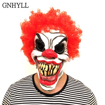 

GNHYLL Horror Clown Evil Overhead Latex Costume Mask Halloween Party Scary Clown Mask with Red Hair Costume Props Funny