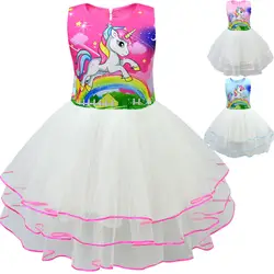 Новое платье с единорогом; вечерние платья принцессы для маленьких девочек на День рождения; детская одежда; Детские платья для девочек